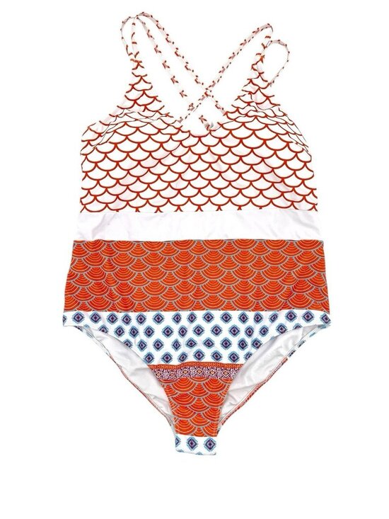 Cupshe Other - CUPSHE Women's Orange White Fish Scales Printed One Piece Swimsuit NWT 1X